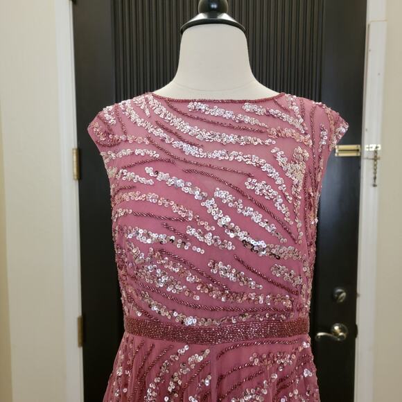 Mac Duggal 5445 Purple Pink Plum Embellished Cap Sleeve Evening Gown Dress 8 - Picture 9 of 12